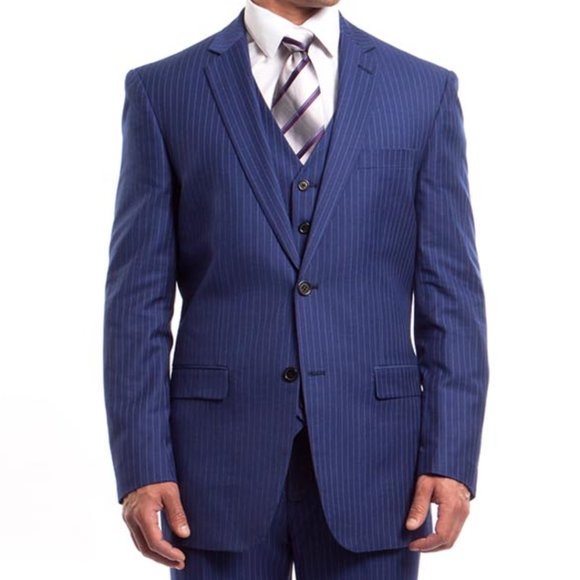 Blue Pinstripe 3pc Suit by Demantie - Picture 2 of 3
